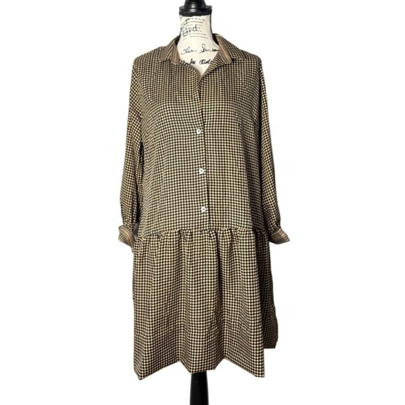 Gretchen Scott Drop Waist Shirt Dress Long-Sleeve Button-Front Checkmate XL - Picture 1 of 7